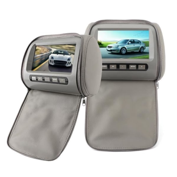 HURRISE Nackstödsskärm 2st 7 i HD Car Nackstöd LCD-videospelare med dragkedja