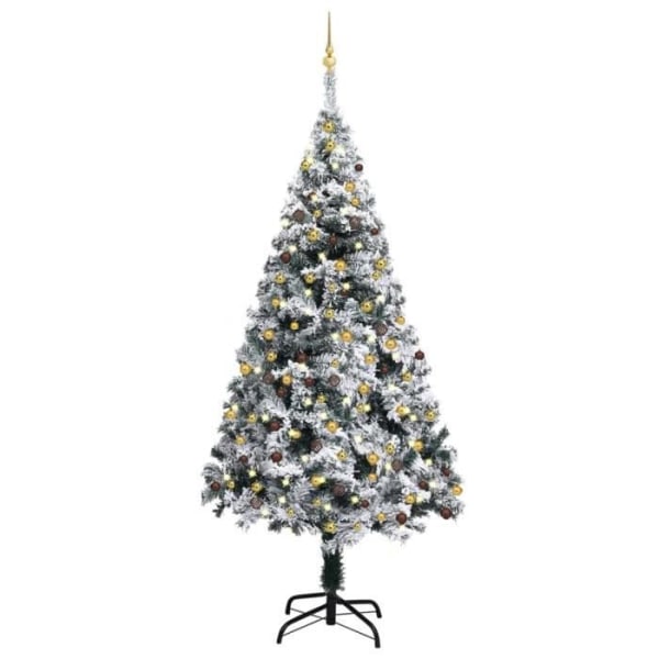 Konstgjord julgran med LED och bollar Grön 210 cm PVC BEL-7663815201807