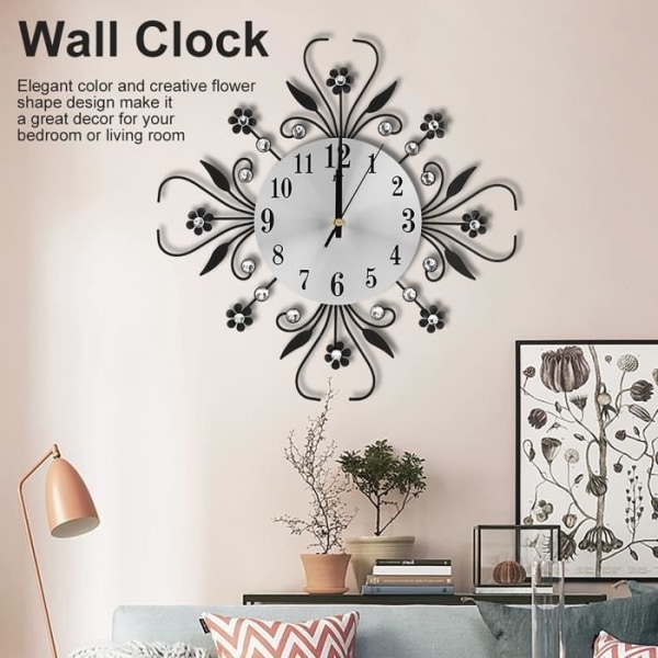 HURRISE väggklocka Järn Europeisk stil, Blomformad Reloj Cucu Fleur Horloge Klocka 40 Cm Smidesvägglampa Pendel