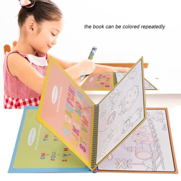 HURRISE vattenmålarbok Bärbar magisk vattenmålarbok med penna Barn Ritning Måla Pedagogisk leksak