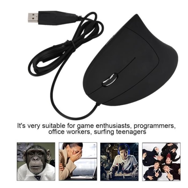 HURRISE Trådbunden vertikal mus Optisk vertikal mus, ergonomisk mus, trådbunden USB-gränssnitt 1600DPI datorbox