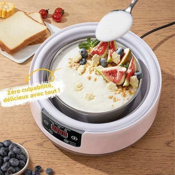 Yoghurtmaskine, 5 krukker 100 ml + indre skål i rustfrit stål 304, 3 programmer, programmerbar op til 42 timer, uden BPA