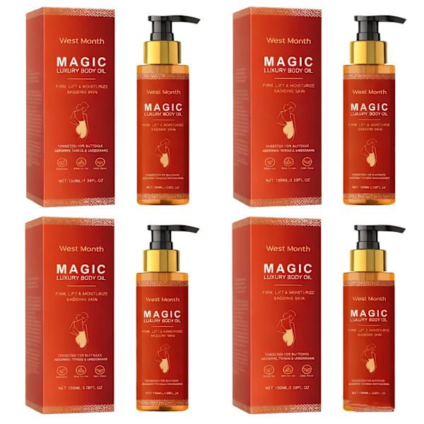 4 stk. WEST MONTH Oppstrammende kroppsolje - luksuriøs kroppsolje for daglig pleie og fuktighet