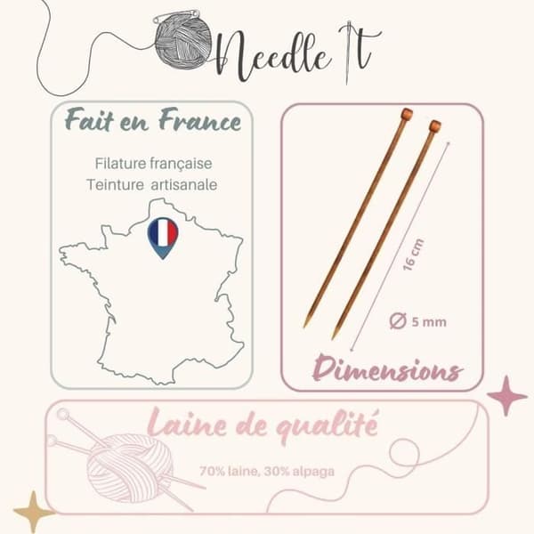 Stickkit - NEEDLE IT - Beanie i écru - Fransk ull - Inkluderade stickor - Instruktionsblad ecru