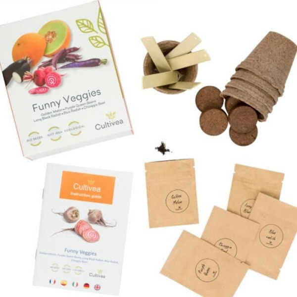 Trädgårdskit - CULTIVEA - Mini Kit för Ovanliga Ekologiska Grönsakssorter - Färgglad - Nedbrytbar - Rund Färgad