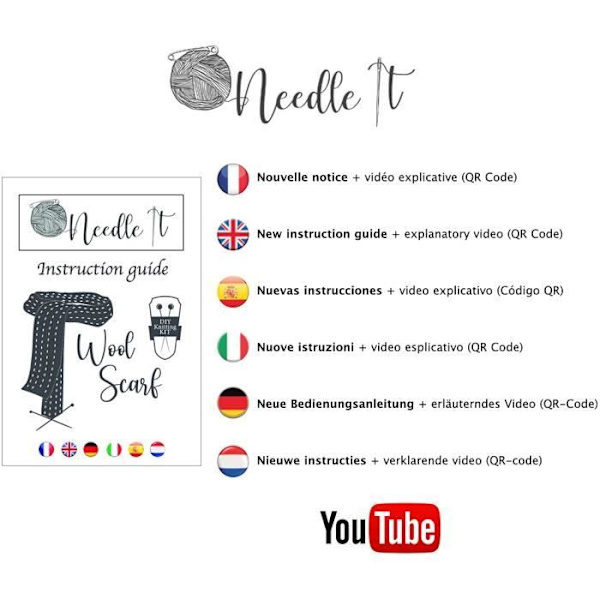 Kit Tricot - NEEDLE IT - Halsduk i Ull - 70% Ull - 30% Alpacka - Nybörjare