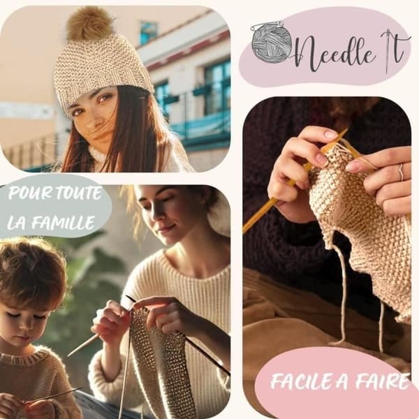 Stickkit - NEEDLE IT - Beanie i écru - Fransk ull - Inkluderade stickor - Instruktionsblad ecru