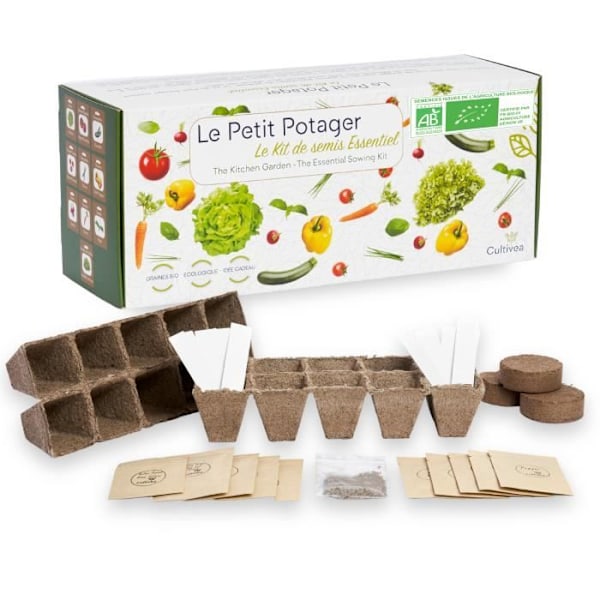 Kit Petit Potager - Cultivea - Kit med 10 frön av viktiga fröer - Frösådd - 100% ekologiska frön