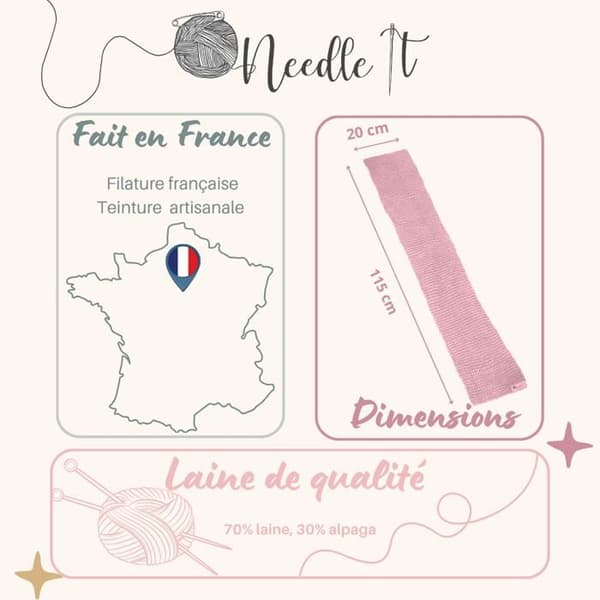 Stickkit - NEEDLE IT - Scarf i Rosa Ull - 70% Ull - 30% Alpacka - Nybörjare Ros