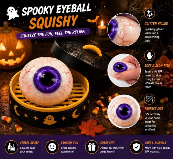 Soft Ghost Dumpling Squishy för Halloween - Långsamt stigande sensorisk leksak, rolig och avkopplande present, perfekt för fest, barn och vuxna avkoppling SZ3