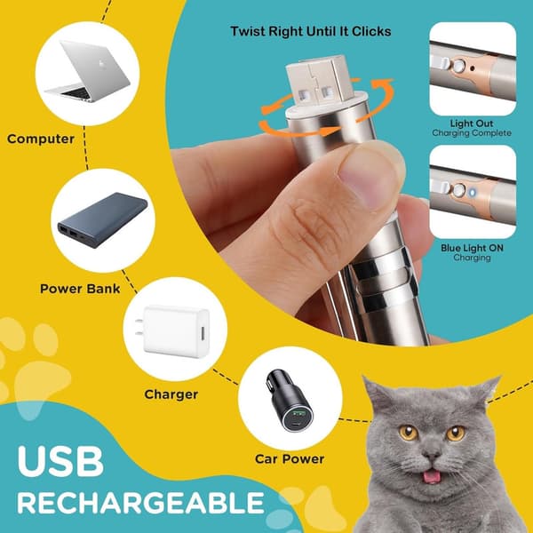 Interactive Cat Toy with Laser and USB Charging, 3 Light Styles, Cat and Dog, Indoor Play, Training and Exercise