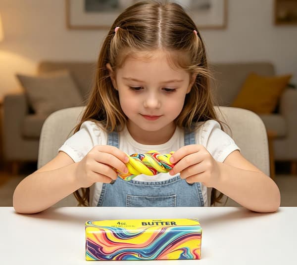 Smørpind Squishy-legetøj, langsom genopretning blød klembar stressbold, madformet sensorisk fidget-legetøj til voksne og børn A
