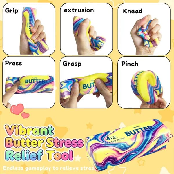 Smørpind Squishy-legetøj, langsom genopretning blød klembar stressbold, madformet sensorisk fidget-legetøj til voksne og børn A&B