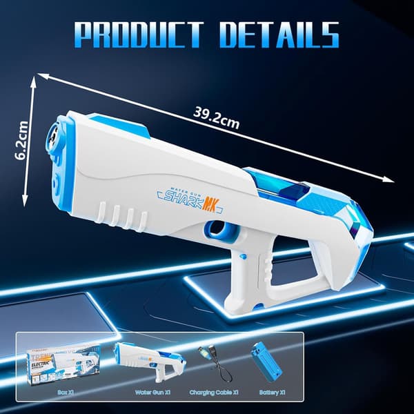 Electric Water Gun for Kids and Adults, Automatic Spray Function with LED Light, High Capacity and Stable Long Range for Pool and Beach gray