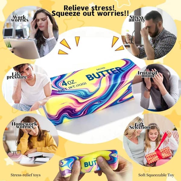 Smørpind Squishy-legetøj, langsom genopretning blød klembar stressbold, madformet sensorisk fidget-legetøj til voksne og børn A