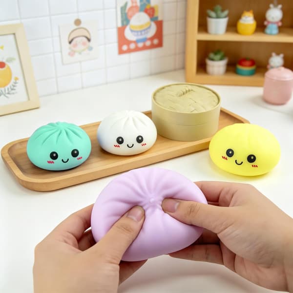 Dumpling Stress Squishy Legetøj 5cm, Blød Klembar Sensorisk Stressbold Med Dampkasse Design, Anti-Stress Fidget Til Afslapning White