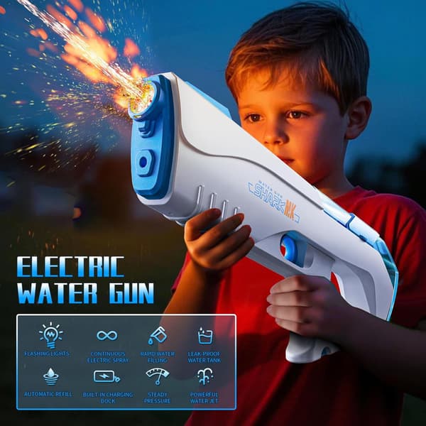 Electric Water Gun for Kids and Adults, Automatic Spray Function with LED Light, High Capacity and Stable Long Range for Pool and Beach blue