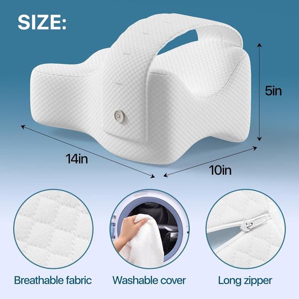 Memory Foam Knee Pillow Side Sleeper with Strap - Ergonomic Positioning, Relieves Sciatica, Hip Pain and Back Discomfort, Comfortable Day & Night gray