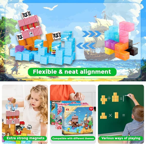 100 pcs Magnetic Building Blocks | Fun Educational Toy Set for Kids, Creative Puzzle A