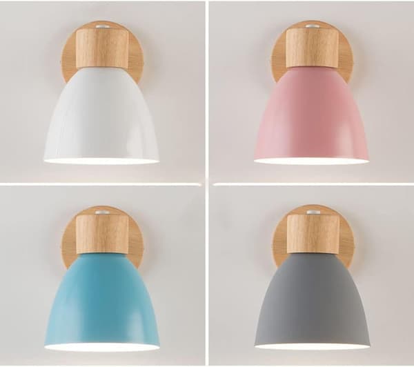 Moderne væglampe med E27 fatning, Macaron stil lampe med træfod og trækafbryder, vægbelysning til hjemmet White White light