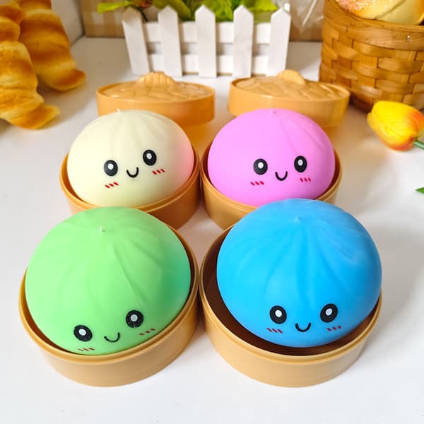 Dumpling Stress Squishy Legetøj 5cm, Blød Klembar Sensorisk Stressbold Med Dampkasse Design, Anti-Stress Fidget Til Afslapning White