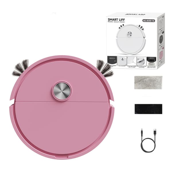 Rechargeable Mini Robot Vacuum Cleaner with Mop, Compact Floor Cleaning Machine Pink