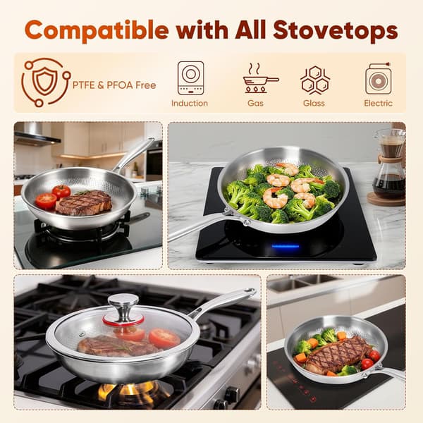 Titanium Hammered Frying Pan with Lid, Non-Stick, Even Heating, Multiple Sizes, For Induction, Gas, Electric and Ceramic Hobs 28cm