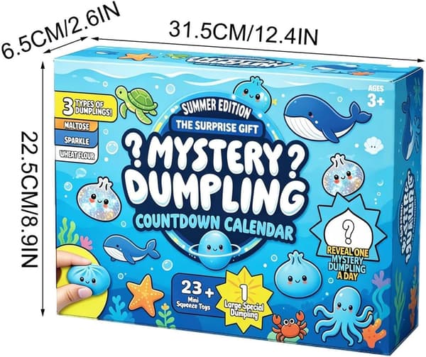 Blød Dumpling Julekalender 2026 med 24 Overraskelser - Afslappende Sensorisk Squishy Legetøj, Sjov Nedtællingsgave til Børn og Voksne Stresslindring