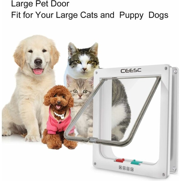 Storlek 4 Läges Djurdörr Katt Hund Låsbar Dörr Lucka (XL: 25*5.5*27.7 cm, vit) - GroupM