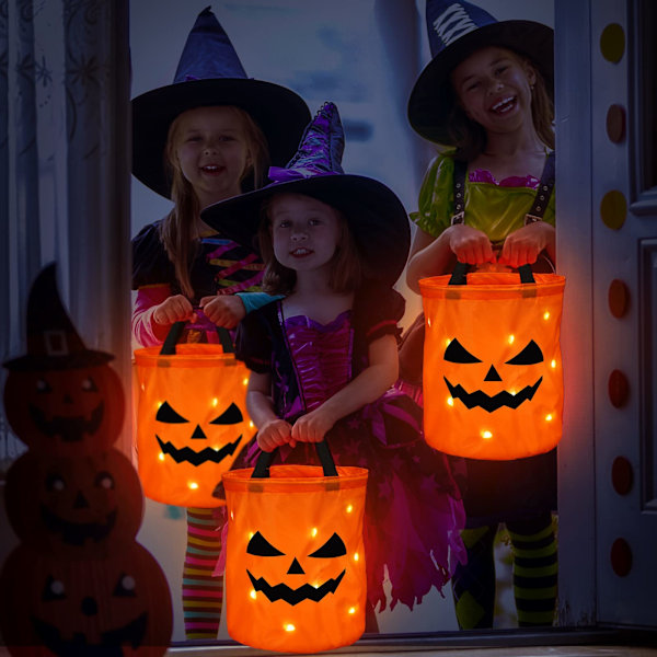 2 stk. LED-belyst Halloween Trick or Treat-bøtte Gresskar Godteri Stor pose sammenleggbar 0.2