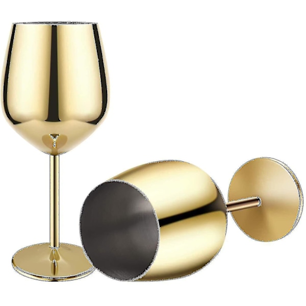 Gold finish wine glasses, 2 stainless steel cocktail glasses Feng