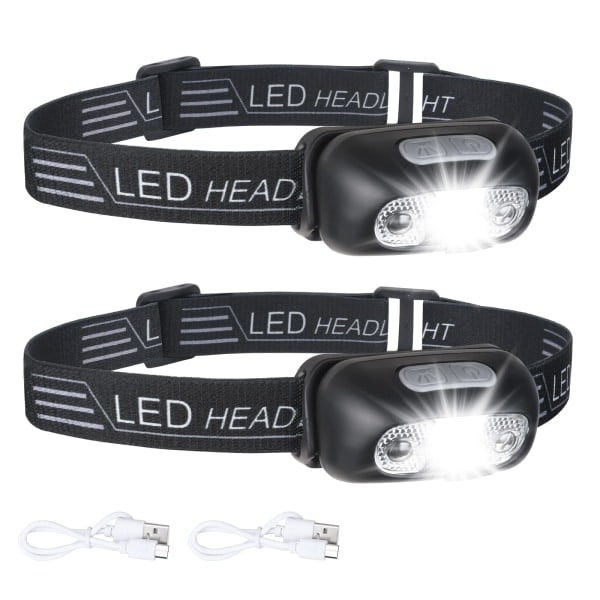 Pack USB Rechargeable Headlamp, IPX6 Waterproof, Ultra Light Super Bright 160 Lumen LED Headlamp with Motion Sensor and Red Light