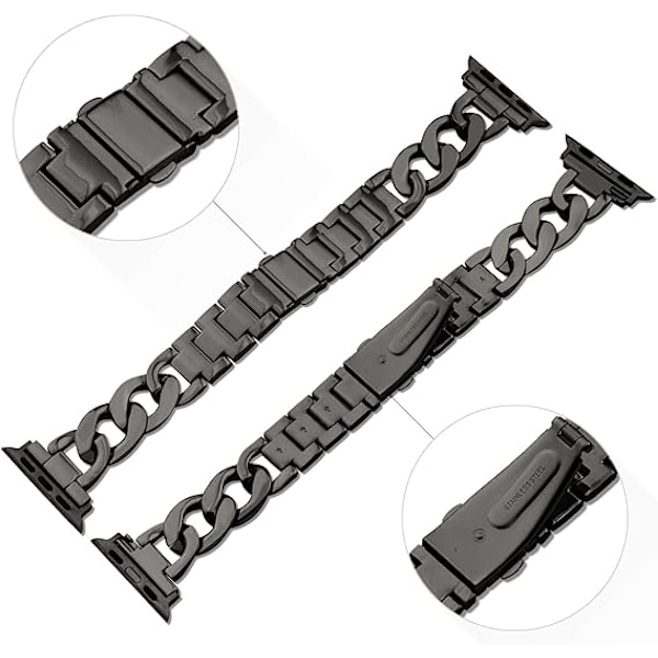 38/40/41/mm 42/44/45mm Dame Gull Klassisk Kjede Smartwatch Rem Kompatibel for Apple Watch Series Rem 9/8/7/SE/6/5 Stilig Erstatningsrem SVART BLACK 42/44/45/49MM