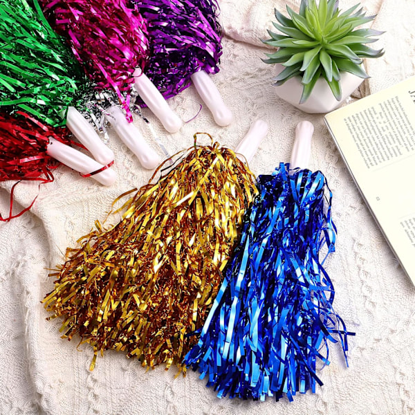 14 kpl Cheerleading Pom Poms Metallinhohtoiset Cheerleader-pom pomit kahvoilla urheilutapahtumiin Cheerleading-juhliin Pukutarvikkeet