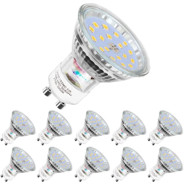 Set med 10 LED-lampor, GU10-5W, motsvarande 60W, kallvitt 6000K, 120° bred ljusstråle, spot LED-lampor NPTERBL
