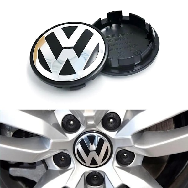 4-pakkaus - Volkswagen VW -keskimerkit / pyörännavan merkit - Auton hopeinen Silver 65 mm