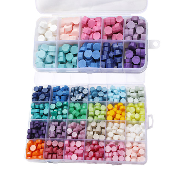 Flerfargede voksseglperler, håndverksseglvoksstempler