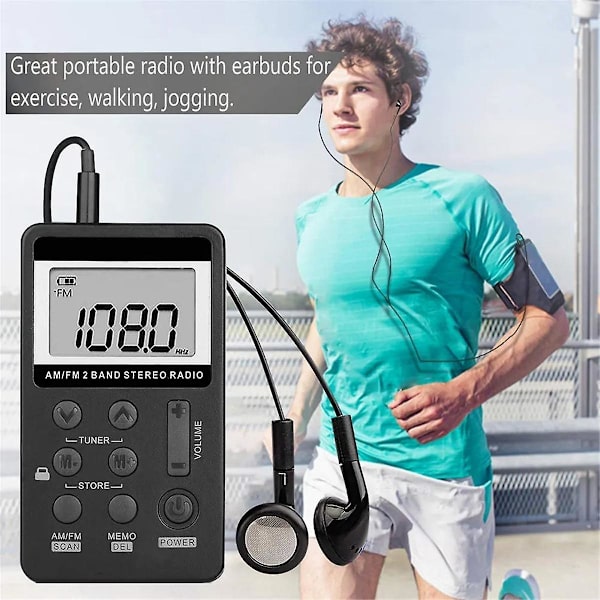 Bærbar Radio FM/AM Dual Band Stereo Digital Mini Radio Modtager med LCD Skærm Genopladelig
