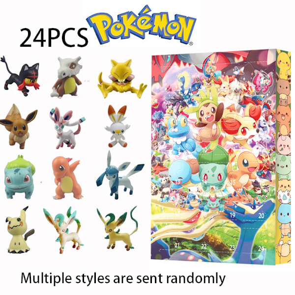 Pokemon 2024 Julekalender for Barn, (Oppgradert Versjon) 24 Gavedeler - Tilfeldig Stil (Blindboks), Adventskalender for Barn