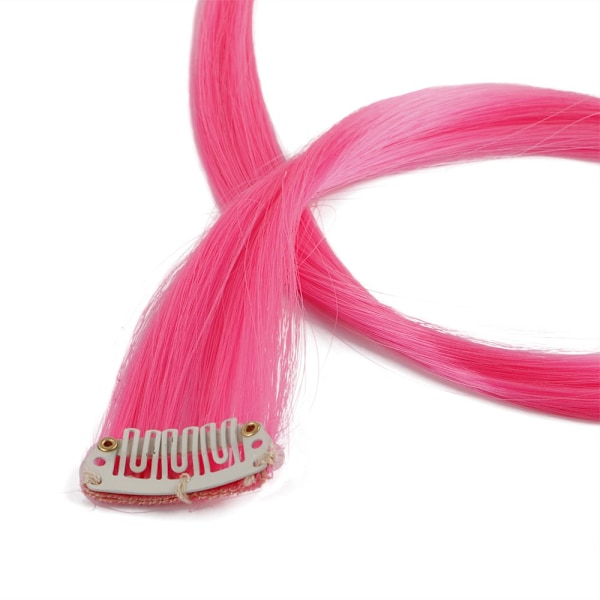 Creamily 50 cm Clip-in Hårforlengelse Rett Hot Pink Party Krøller Syntetisk Hårforlengelse for Kvinner Jenter (6 Stk/Pakke)