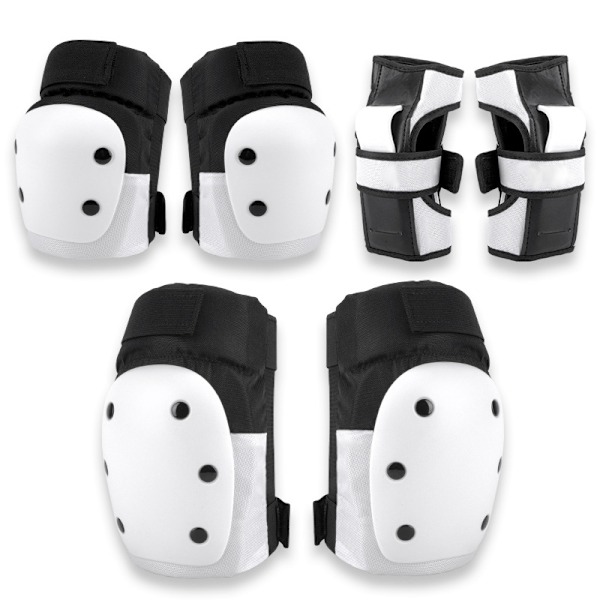 Tjocka skydd för rullskridskor för vuxna, skydd för skateboard, longboard, balanscykel, knäskydd för barn Svart och vit 6 st Black and white 6pcs L#61-80kg