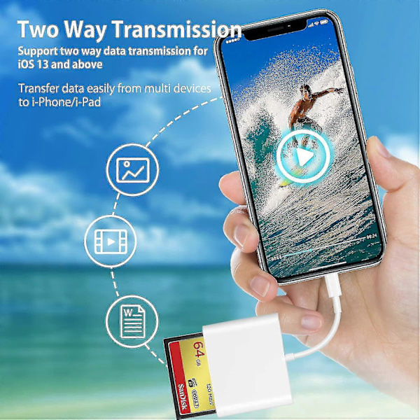 CF SD TF Lightning Kortlæser Adapter Til Apple - Høj Hastighed Dataoverførsel LGL{DH}