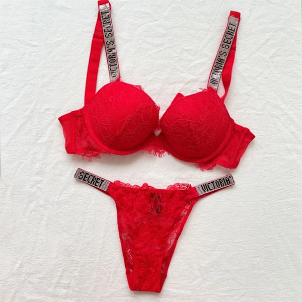 Sexig underkläder Komfort Kvinnor Set Push Up BH Victoria's Secret Underkläder Set Kvinnlig   Underkläder Vetement Femme Spets röd Lace red 75B