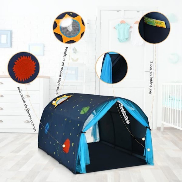 COSTWAY Lasten sänkyteltta Kannettava Galaxy Dream -teltta kaksinkertaisella verholla, kantokassi 144 x 102 x 82 CM Sininen