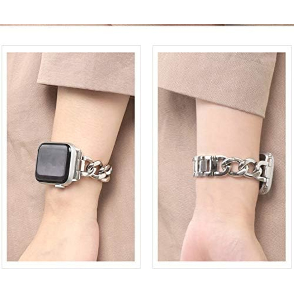 38/40/41/mm 42/44/45mm Naisten Kulta Klassinen Ketju Älykello Ranneke Yhteensopiva Apple Watch Series Band 9/8/7/SE/6/5 Tyylikäs Vaihtohihna HOPEA SILVER 38/40/41MM