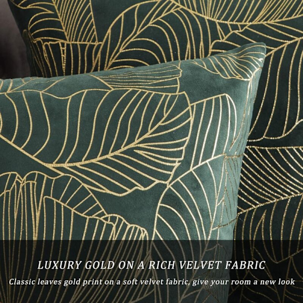 Pudebetræk 50x50cm Velvet Guld Blad Pudebetræk Grøn Dekorativt Pudebetræk Pyntepude til Sofa Soveværelse Stue Sæt med 2【ad】