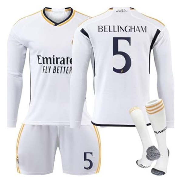 2023-2024 Real Madrid Kids Long Sleeve No. 5 Bellingham Home Shirt