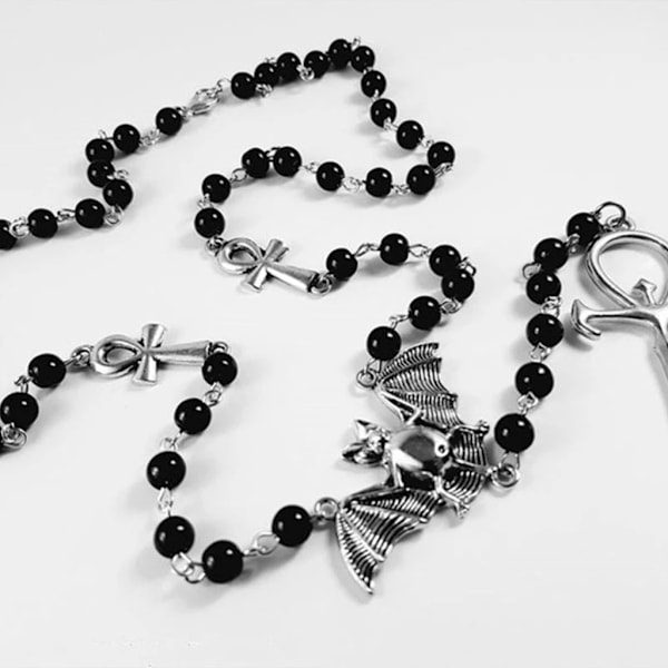 Punk-stil Ankh Rosari Halskje for Kvinner Svart Perle Halskje Damer Kjede Chockers Halloween Daglig Bruk