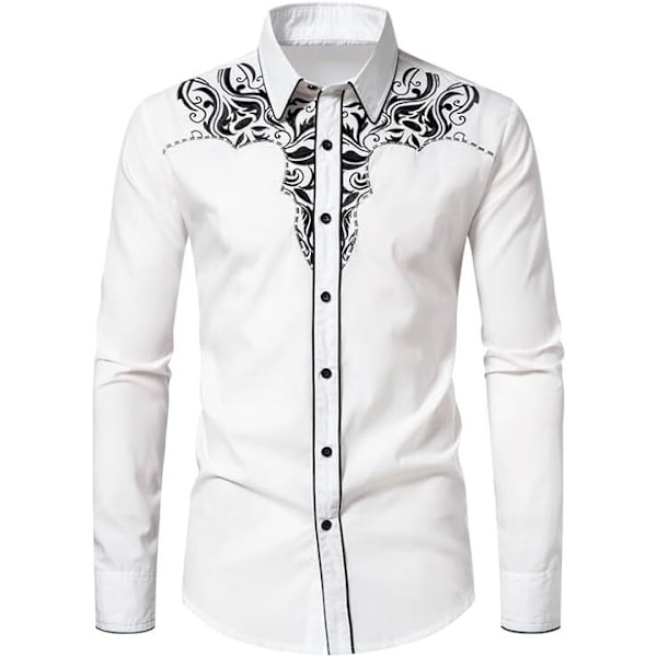 Western Cowboy-skjorta för män, modern slim fit-design, vit 2 White 2 XL