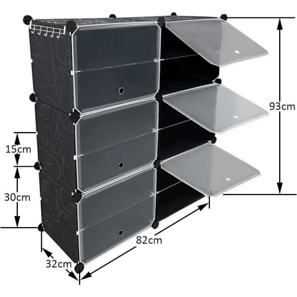NAIZY Skoskåp 2 * 6 Nivåer DIY PP Plast Skohylla 32 Fack med Dörr, Svart